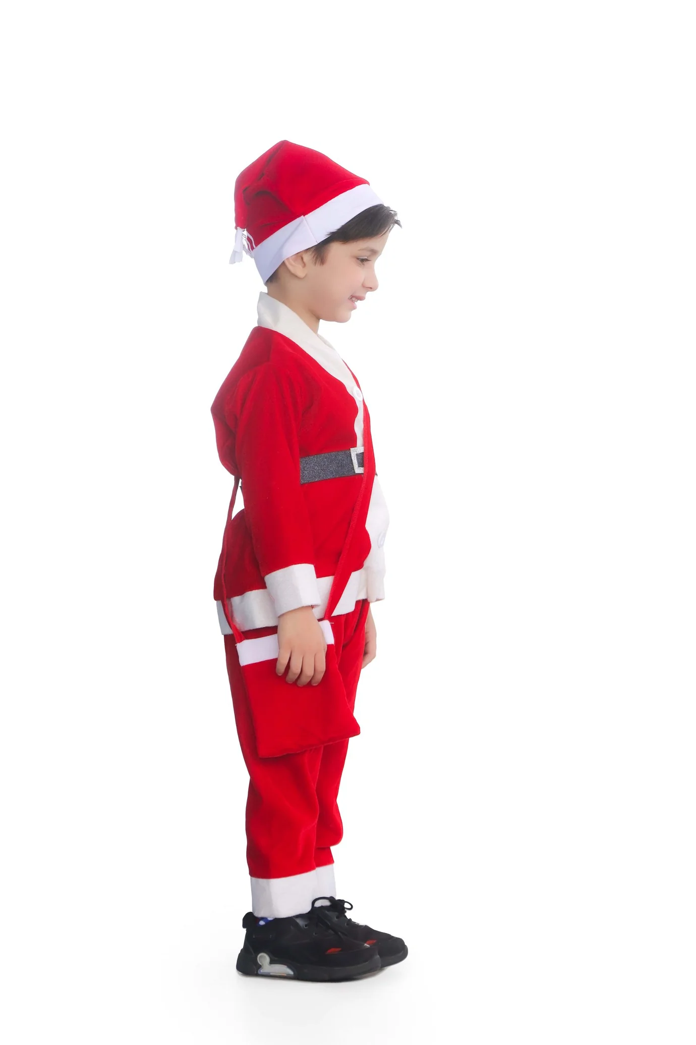 Santa Claus Costume Dress For Kids Christmas Costume Complete Set of 4(Jacket,Pant,Pouch,Hat) - Image 4