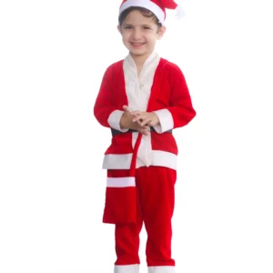 Santa Claus Costume Dress For Kids Christmas Costume Complete Set of 4(Jacket,Pant,Pouch,Hat)