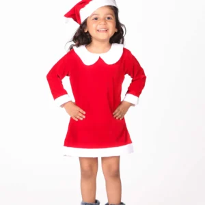 Santa Claus Dress Christmas Santa Costume for Girls With Santa Cap (Velvet)