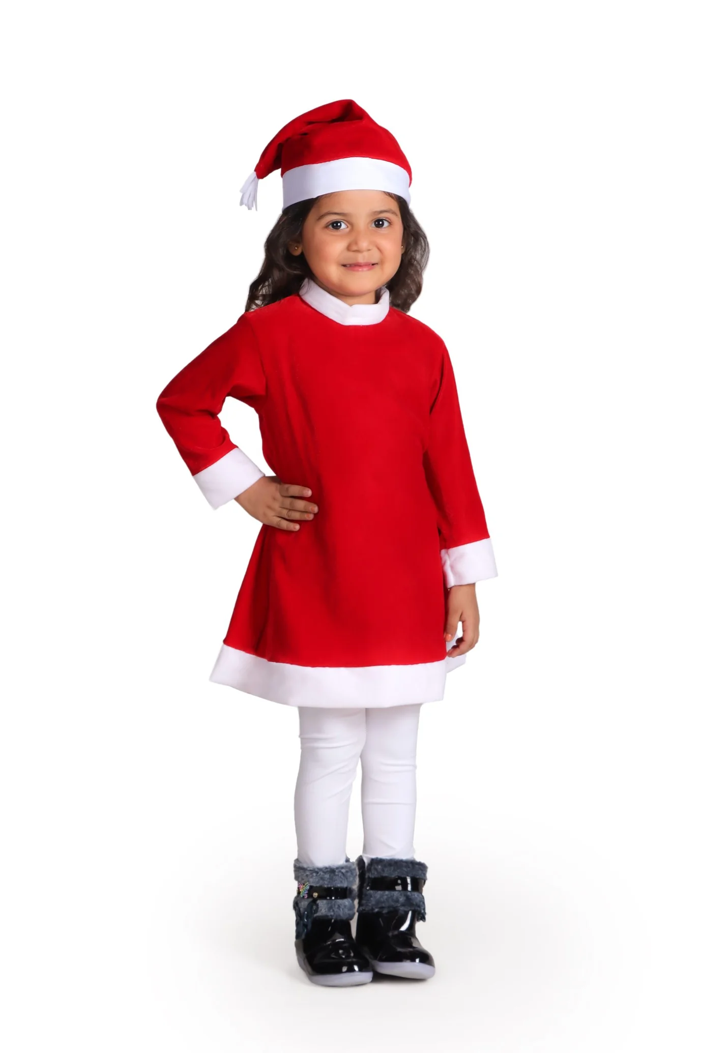 Santa Claus Dress Christmas Santa Costume for Girls With Santa Cap - Image 2