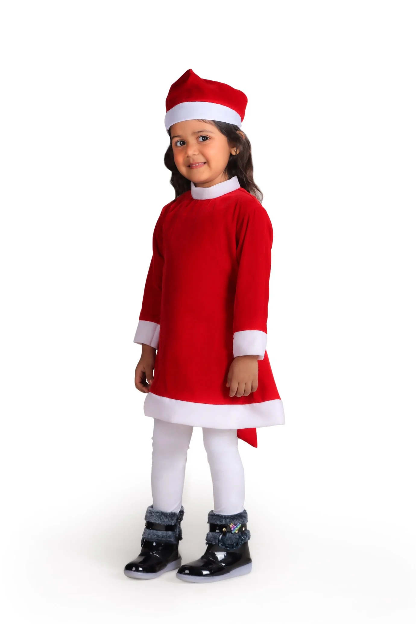 Santa Claus Dress Christmas Santa Costume for Girls With Santa Cap - Image 4